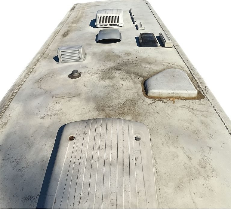 Damaged RV Roof Before Highest-Quality Materials Repair in Minnesota - Leaking and Cracked Commercial-Grade Replacement Needed